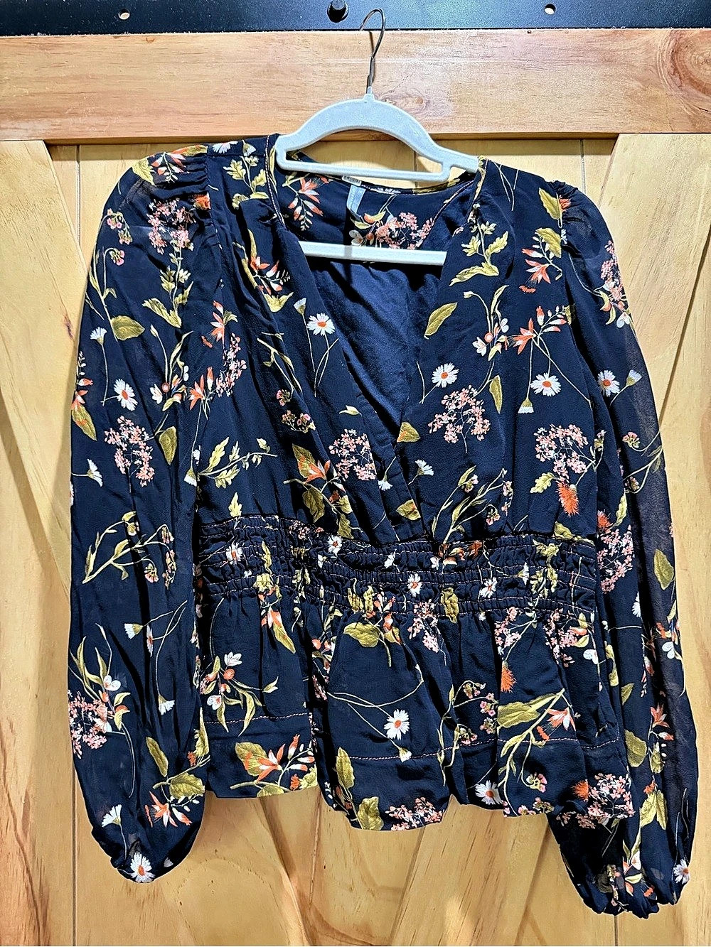 Anthropologie Floral Long Sleeve Blouse black & Multicolor